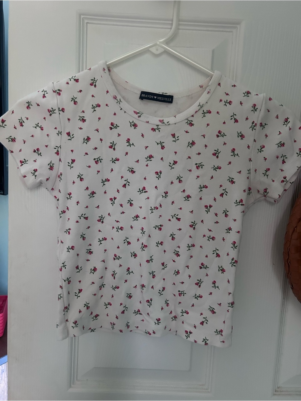 Brandy Melville White Floral Print Tee